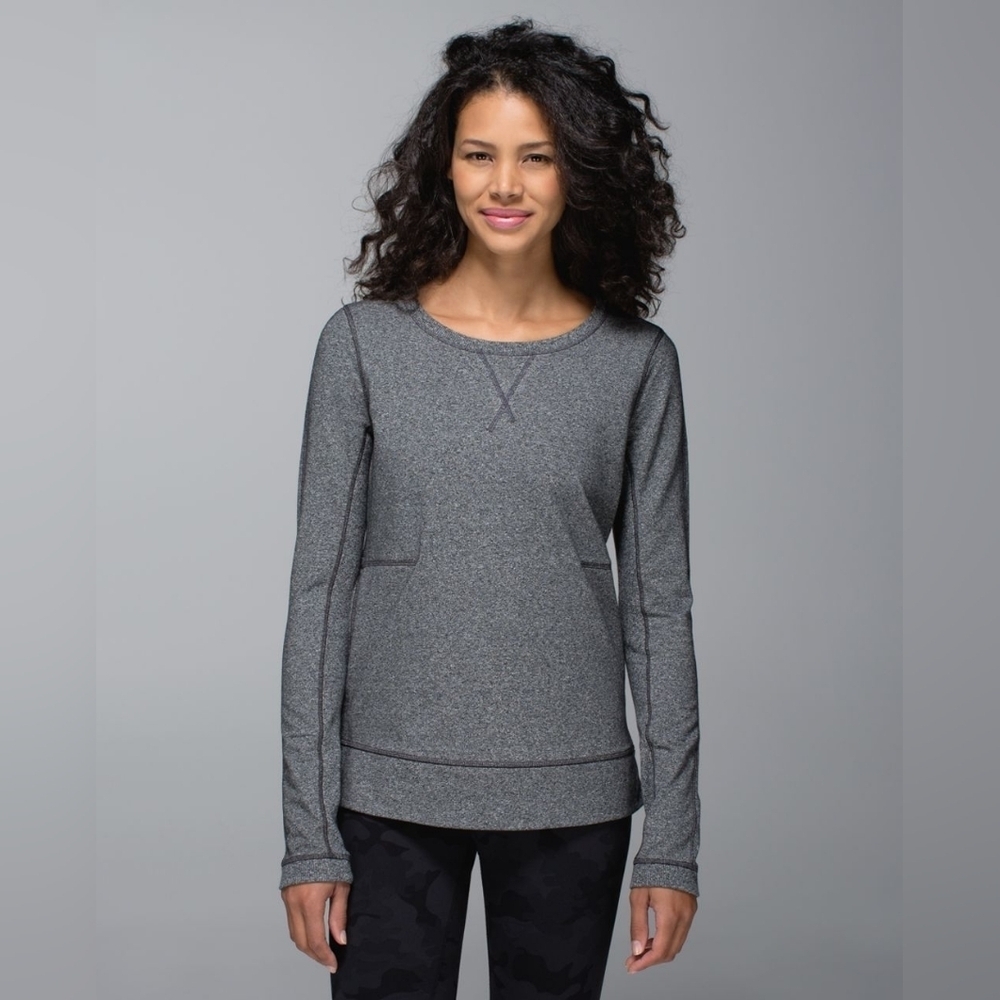 Lululemon Exhalation Pullover II Women Crewneck Gray Black Size 4 W3F58S Cozy